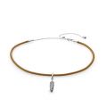 Choker ασ.925 με καφέ δέρμα και κυβ. ζιρκόνια, φτερό