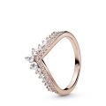 Δαχτυλίδι με διαφ. κυβ. ζιρκόνια 14K rose gold-plated, τιάρα wishbone