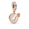 Κρεμαστό 14K rose gold-plated, κυβ. ζιρκόνια & κίτρινο σμάλτο, δεινόσαυρος & πεταλούδα