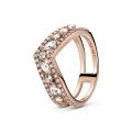 Δαχτυλίδι 14K rose gold-plated με κυβ. ζιρκόνια, wishbone