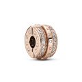 Κλιπ 14K rose gold-plated με κυβ. ζιρκόνια και σιλικόνη, λογότυπο PANDORA