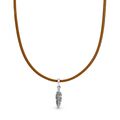 Choker ασ.925 με καφέ δέρμα και κυβ. ζιρκόνια, φτερό
