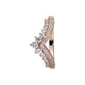 Δαχτυλίδι με διαφ. κυβ. ζιρκόνια 14K rose gold-plated, τιάρα wishbone