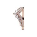 Δαχτυλίδι με διαφ. κυβ. ζιρκόνια 14K rose gold-plated, τιάρα wishbone