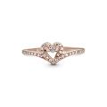 Δαχτυλίδι 14K rose gold-plated με κυβ. ζιρκόνια, καρδιά & wishbone
