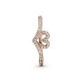 Δαχτυλίδι 14K rose gold-plated με κυβ. ζιρκόνια, καρδιά & wishbone