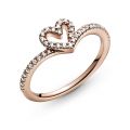 Δαχτυλίδι 14K rose gold-plated με κυβ. ζιρκόνια, καρδιά & wishbone