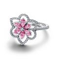 Δαχτυλίδι ασ. 925 με ροζ & λευκή κυβική ζιρκόνια, φύλλα