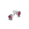 Σκουλαρίκια ασ. 925 με κερασί κρύσταλλο & λευκή κυβική ζιρκόνια, καρδιά