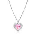 Κολιέ ασ. 925 με ροζ και λευκή κυβική ζιρκόνια, καρδιά