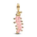 Κρεμαστό σύμβολο με επίστρωση χρυσού 14Κ με λευκή κυβική ζιρκόνια & ροζ γυαλί μουράνο,κάμπια