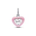 Κρεμάστο σύμβολο ασ. 925 με ροζ κεραμικό & λευκή κυβική ζιρκόνια, λουκέτο καρδιά
