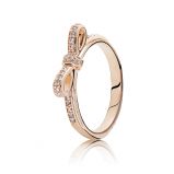 Δαχτυλίδι φιόγκος με κυβ. ζιρκόνια, 14K rose gold-plated