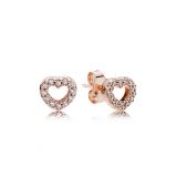 Σκουλαρίκια καρδιά με κυβ. ζιρκόνια, 14K rose gold-plated