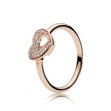 Δαχτυλίδι 14K rose gold-plated με κυβική ζιρκόνια, καρδιά