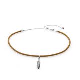 Choker ασ.925 με καφέ δέρμα και κυβ. ζιρκόνια, φτερό