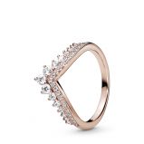 Δαχτυλίδι με διαφ. κυβ. ζιρκόνια 14K rose gold-plated, τιάρα wishbone