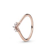 Δαχτυλίδι με διαφ. κυβ. ζιρκόνια 14K rose gold-plated, τιάρα wishbone