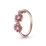 Δαχτυλίδι 14K rose gold-plated με κυβ. ζιρκόνια & σμάλτο, μαργαρίτα