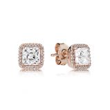 Σκουλαρίκια 14K rose gold-plated με τετράγωνη κυβική ζιρκόνια