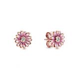 Σκουλαρίκια 14K rose gold-plated με κυβ. ζιρκόνια & σμάλτο, μαργαρίτα