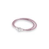 Βραχιόλι δερμάτινο πλεξούδα ασ. 925 ροζ διπλό