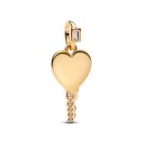 Κρεμαστό με επίστρωση χρυσού 14Κ & λευκή κυβική ζιρκόνια κλειδί καρδιά, χαρασσόμενο
