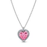 Κολιέ ασ. 925 με ροζ και λευκή κυβική ζιρκόνια, καρδιά