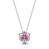 Κολιέ ασ. 925 με ροζ & διάφανη κυβική ζιρκόνια, φύλλα