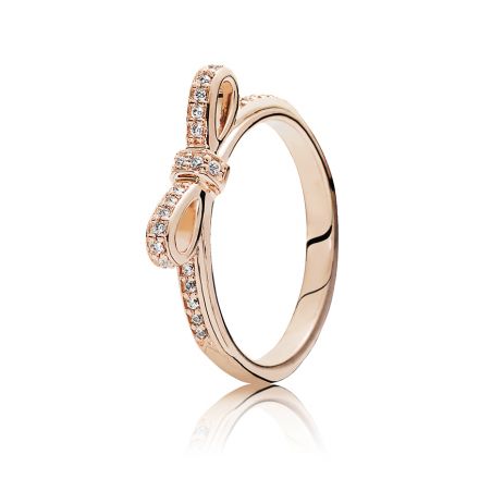 Δαχτυλίδι φιόγκος με κυβ. ζιρκόνια, 14K rose gold-plated