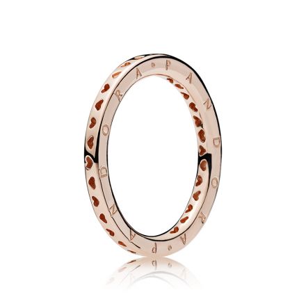 Δαχτυλίδι 14K rose gold-plated, λογότυπο PANDORA, καρδιά