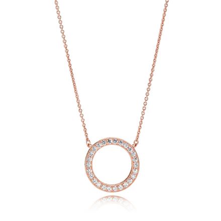 Κολιέ 14K rose gold-plated με κυβ. ζιρκόνια (διπλής όψεως) λογότυπο PANDORA