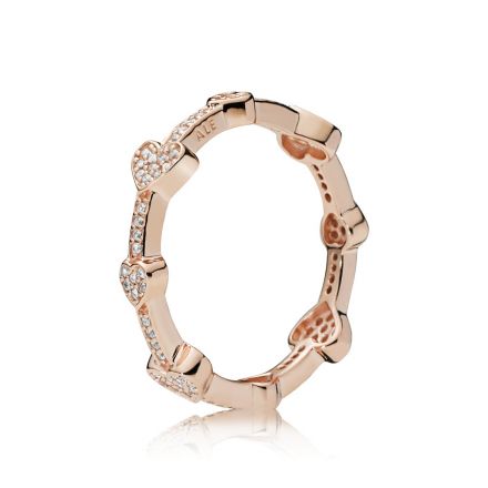 Δαχτυλίδι με κυβική ζιρκόνια 14K rose gold-plated, καρδιές