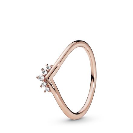 Δαχτυλίδι με διαφ. κυβ. ζιρκόνια 14K rose gold-plated, τιάρα wishbone