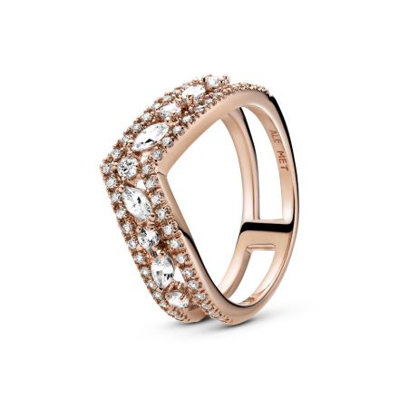 Δαχτυλίδι 14K rose gold-plated με κυβ. ζιρκόνια, wishbone