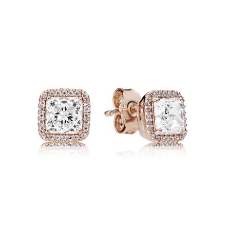 Σκουλαρίκια 14K rose gold-plated με τετράγωνη κυβική ζιρκόνια
