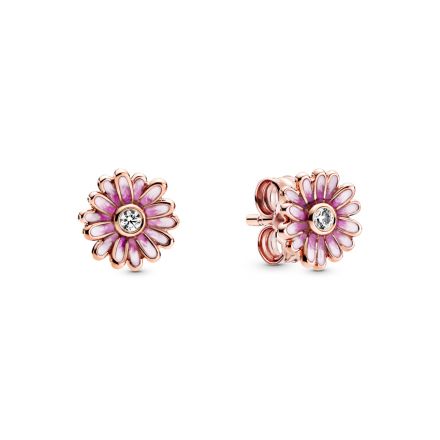 Σκουλαρίκια 14K rose gold-plated με κυβ. ζιρκόνια & σμάλτο, μαργαρίτα