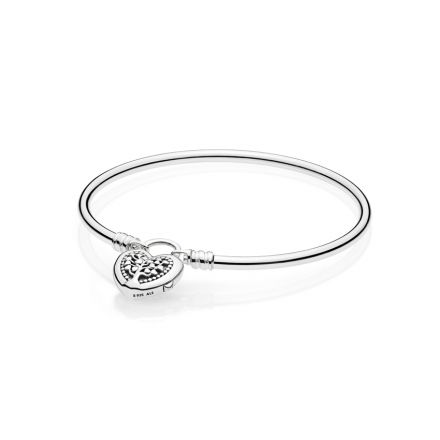 Βραχιόλι bangle ασ.925 με κούμπωμα λουκέτο καρδιά, δέντρο της αγ