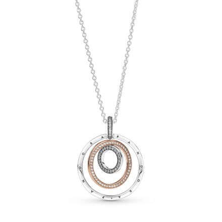 Κολιέ με επίστρωση ροζ χρυσού 14K & ασ. 925 με κυβική ζιρκόνια, λογότυπο Pandora, ενωμένοι κύκλοι