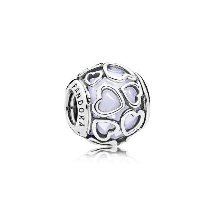 Heart silver charm with faceted opalescent white crystal