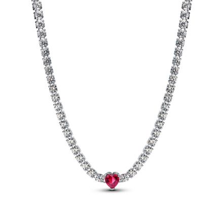 Choker ασ. 925 με κόκκινο κρύσταλλο & κυβική ζιρκόνια, καρδιά