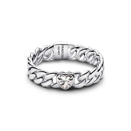 Δαχτυλίδι ασ. 925 με λευκή κυβική ζιρκόνια, cuban chain καρδιά