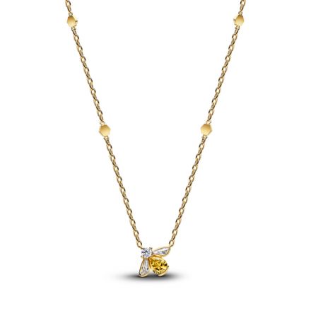 Κολιέ με επίστρωση χρυσού 14Κ με κίτρινο κρύσταλλο & διάφανη κυβική ζιρκόνια, μέλισσα
