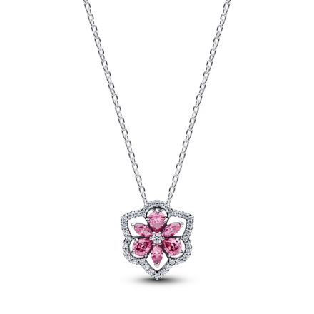 Κολιέ ασ. 925 με ροζ & διάφανη κυβική ζιρκόνια, φύλλα